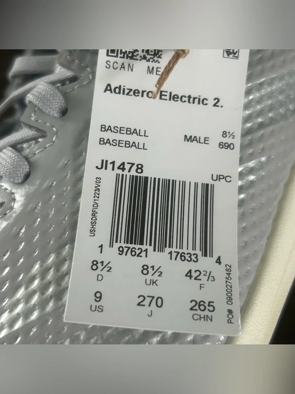 Adidas Adizero Electric 2.0 Men’s Baseball Cleats Gray Size 9 JI1478